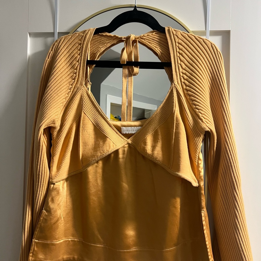 Jonathan Simkhai Mustard Yellow V-Neck Sweater Dress